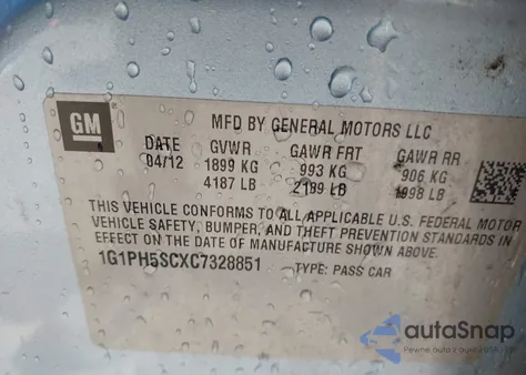 2012 Chevrolet Cruze Ltz from USA, damaged, VIN 1G1PH5SCXC7328851